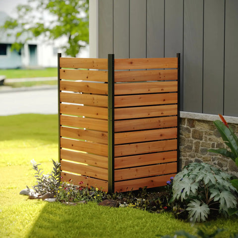 Wood Privacy Screen For Outdoors No Dig Garden Fence Hide Trash Cans And Air Conditioner Units Decorative Patio Privacy Screen For Backyard Or Balcony Reddish Brown Yard Vibe; corner view outdoors