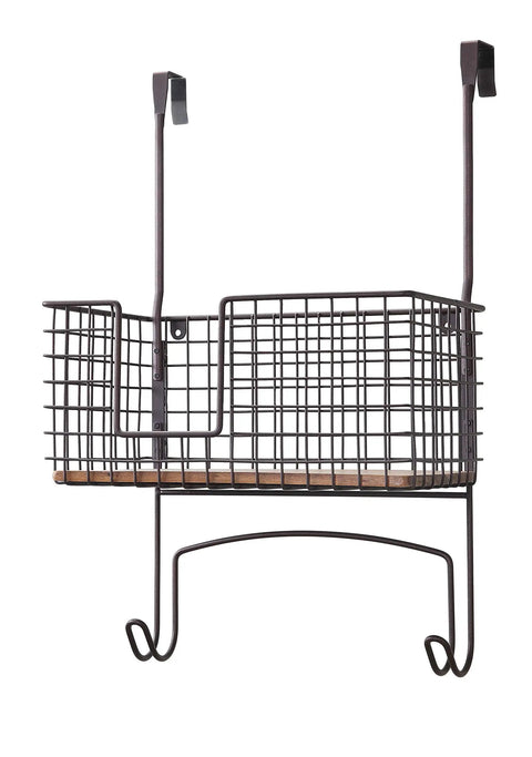 Metal Over The Door Or Wall Mount Ironing Board Holder With Large Storage Basket, Laundry Room Organizer For Cabinets And Shelves