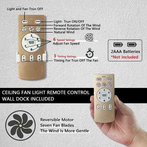 Remote control for Gold Finish Caged Ceiling Fan With Light Remote Control Fandelier With Reversible Copper Motor 6 Speed Settings 18 Inch