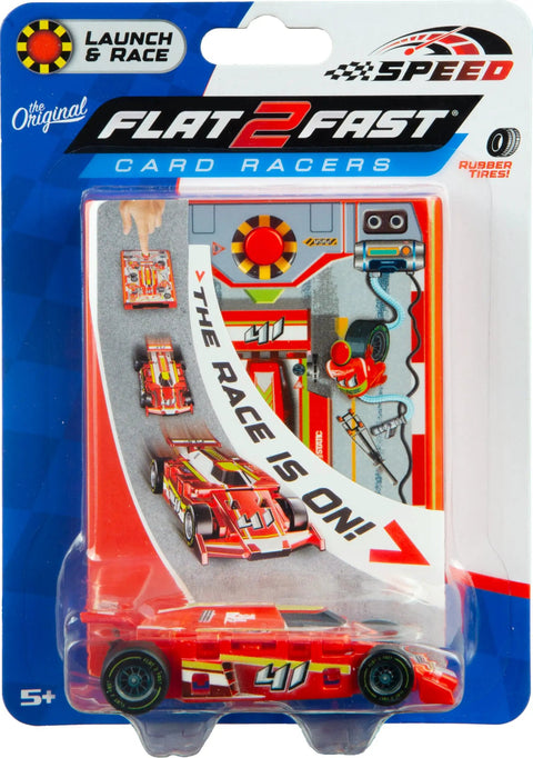 Pocket Size Racecar Launcher With Real Rubber Tires For High Speed Racing Transforms Card Racer Into Ultra Fast Car packaging