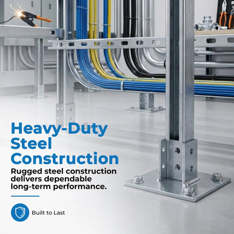 Heavy Duty Galvanized Strut Post Base Single Channel 1-5/8 Inch Side Mount 6x6 Inch Square in steel installation