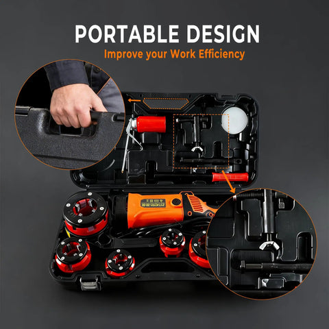 Heavy Duty Electric Pipe Threader Kit With 2300W Copper Motor in portable carry case with dies and tools, focus on design