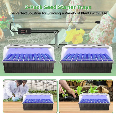120-Cell Self-Watering Seed Starter Tray With Grow Light And 1-24 Hour Timer Humidity Dome Soil pH Meter Gloves And Seedling Tools Indoor Seed Starting Kit For Fast Germination Of Herbs Vegetables And Flowers