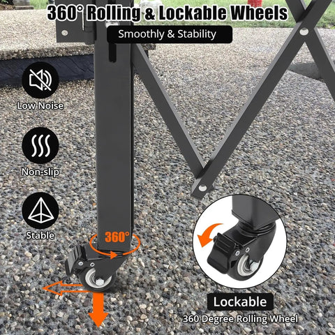 Rock Solid Steel Accordion Security Gate 61 By 71 Inch Expandable Barriers with lockable 360-degree swivel casters.