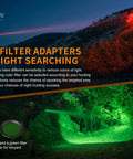 Image of Long-Range Rechargeable Hunting Flashlight 1500 Lumen with 1011 Yards Reach in use with red and green filter adapters.