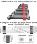 Modular Wrench Organizer For Twenty Tools With Magnetic Base Built In The USA showing configurations and tool capacity options.