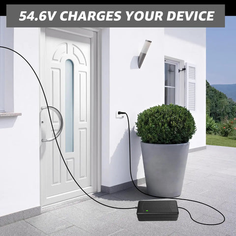 54.6 Volt Lithium Battery Charger for Jetson Haze JHAZE Series Black OB CAN BLK Replacement with power plugged outside a house