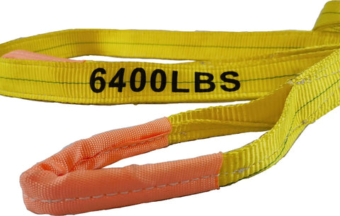 2 Inch By 3 Foot Yellow Flat Eye To Eye Lifting Sling Heavy Duty 6400 Lbs WLL Polyester Double Layer Rigging Sling For Construction