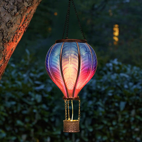 Blue Purple Hot Air Balloon Solar Lantern For Garden Decor Lit Flickering Flame Hanging Outdoor Light For Yard Porch Tree Party Solar Powered Garden Lamp Gift For Mom