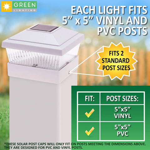 Solar Post Cap Lights For 5x5 PVC Vinyl Posts Outdoor Waterproof LED White 8 Pack Bright Energy Saving Accent Lighting on post