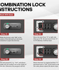 Combination lock instructions for fireproof lock box with key and combination lock for home office and travel portable safe.