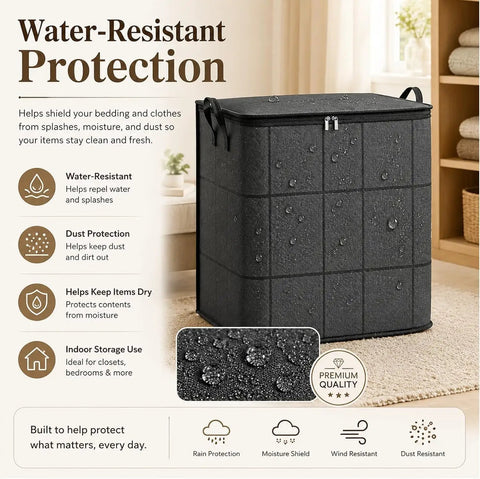 Big Roomy Fabric Storage Tote With Smooth Dual Zipper Foldable Closet Organizer For Quilts Bedding Moving Seasonal Coats with water-resistant protection.