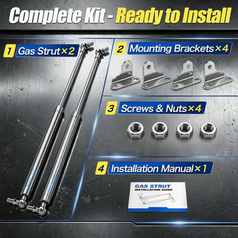Rock Solid 304 Stainless Steel Gas Struts 15 Inch 22.5 Pound For Boat Hatches And Tool Boxes Industrial Grade kit with brackets and manual.