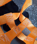 Beefy Heavy Duty Polyester Lifting Net For Cargo, Garden And Industrial Tasks with reinforced stitching on orange fabric