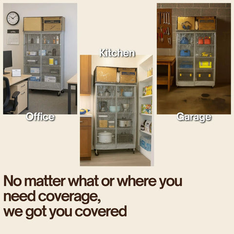 Premium Five Tier Shelving Top Cover Guard Works As A Heavy Duty Rack Saver For Metal Frames in office, kitchen, garage settings.