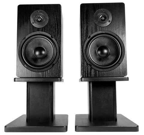 Heavy Duty 8 Inch Desktop Speaker Stands With 66 Pound Capacity, Isolation Pads, Cable Management, Solid MDF Core, Black Finish