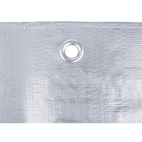 Close-up of a reinforced eyelet on Heavy Duty Camping Tarp 8x10 Feet Weatherproof Shelter For Outdoors, Thick 4 Mil Tear Resistant