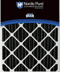 Close-up of MERV 12 Pleated Furnace Air Filters With Carbon Odor Control, 12 Pack, showing pleated design in packaging.