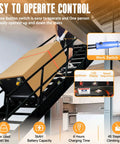 ROOMEDAL Electric Stair Climbing Hand Truck Dolly With 661 Lb Capacity Heavy Duty Folding Cart in use on stairs with box.