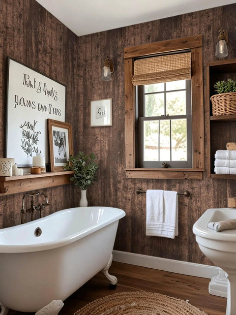 Bathroom with Wood Peel And Stick Budget Friendly Dope Walnut Grain Texture Waterproof Removable Self Adhesive Wallpaper Vinyl Roll