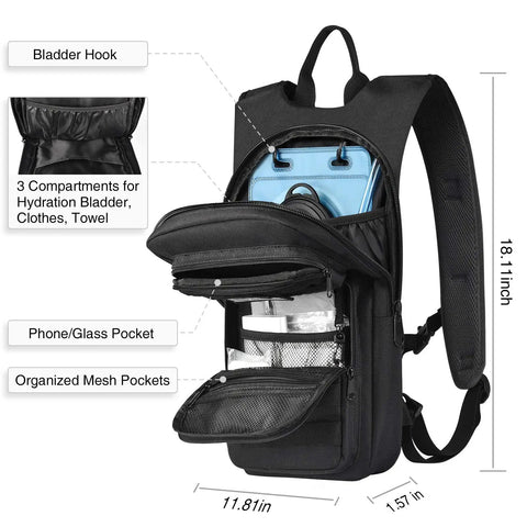 Hydration Backpack With 3L Bladder, Tactical MOLLE Water Pack For Hiking, Biking, Running And Climbing, 900D Nylon Durable, 9 Pockets, Black