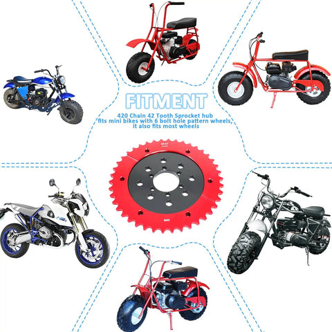 Universal 42 Tooth Aluminum Split Sprocket With Rear Drive Hub Adapter for mini bikes and go-karts with engines pictured