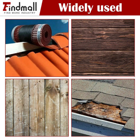Collage showing applications of roofing materials, wood siding, and damaged shingles, labeled 'Widely used' for industrial purposes.