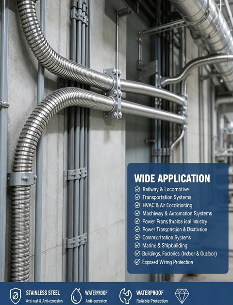 Tough As Nails 304 Stainless Steel Flexible Metal Conduit With Kickass Corrugated Cable Protection Sleeve for wiring applications.