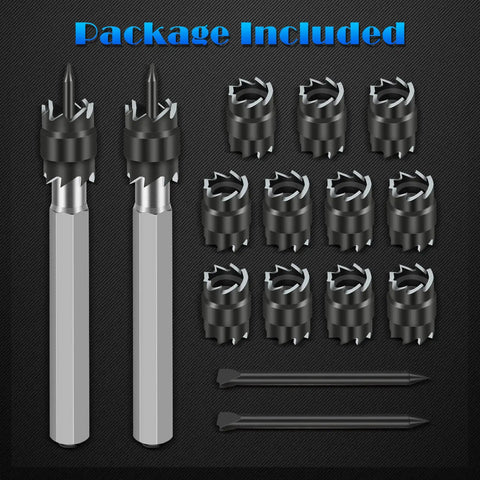 15 Piece Rotary Spot Weld Cutter Set With Double Sided HSS Three Eighths Inch Bits for Power Drill, tools displayed