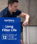 Man installing 513 Replacement Filter For Whole House Air Purifiers, MERV 13, Pack Of 2, Fits Model 1510 And 2516.