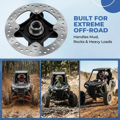 Durable Front And Rear Wheel Hub Assembly Kit With Bearings Built Tough For Polaris RZR XP 1000 XP4 2014 To 2023 And RS1 Models, close-up of brake rotor.