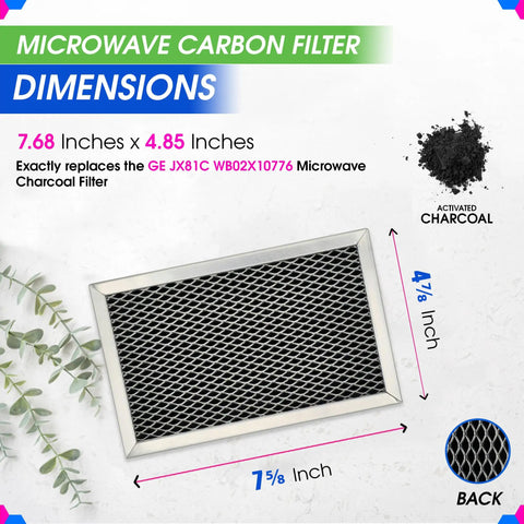 Charcoal Microwave Filter Replacement 7.68 x 4.85 Inches, grid pattern, fits GE, LG, Kenmore. For over the range hood vent odor elimination.