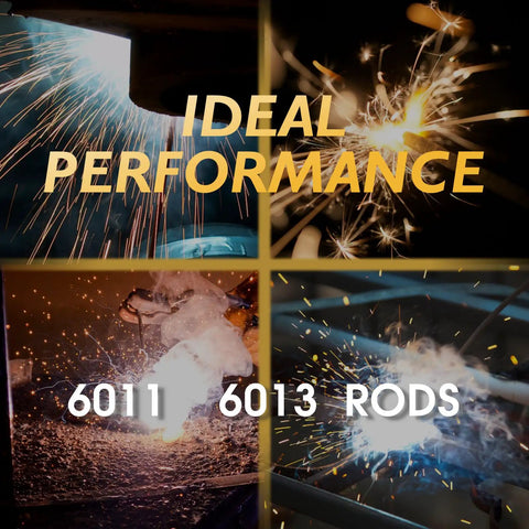 Action shots of welding with 135 Amp 110V Mini MMA Arc Welder With Digital Display DC Inverter Portable Workhorse 2 In 1 Stick And Lift TIG Ready Welder For Mild Steel Stainless Cast Iron 6011 6013 Electrodes 110V Only, showing 6011 and 6013 rod performance