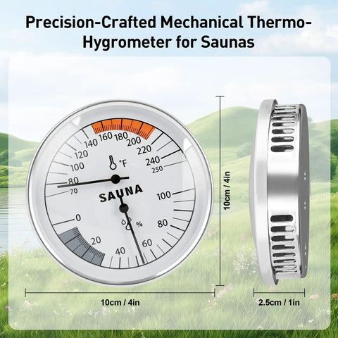 2 In 1 Sauna Thermometer And Hygrometer Fahrenheit And Humidity Gauge For Home Spa Steam Room Real Time Temperature And Humidity Monitor Built To Last With A Durable Mechanical Metal Case, 4in dial