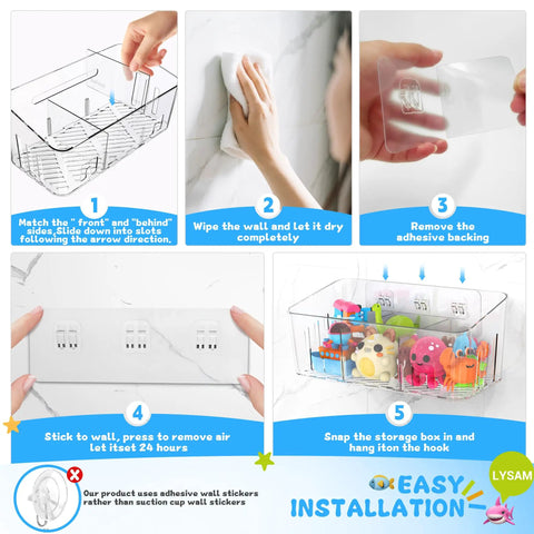 Instructions for Two Pack Extra Large Bath Toy Storage Bin With Three Quick Drying Compartments for easy installation and use.
