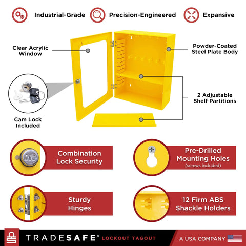 Lockout Tagout Cabinet For Unfilled Station Wall Mountable LOTO Box Industrial Grade 19 Gauge Steel With Durable Shackle Holders No Devices Included Heavy Duty Lockout Center For Safe Equipment Lockouts