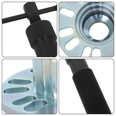 Detail of 10 Ton Hydraulic Wheel Hub And Drive Shaft Puller Kit collet and adapter, showing thick steel construction and smooth finish.