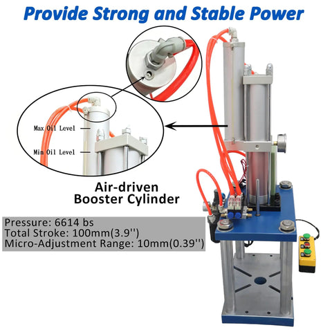 Beast Mode Heavy Duty Pneumatic Punch Press Machine 6614 Lb Force Air Powered Metal Stamping Tool with digital air-driven booster cylinder.