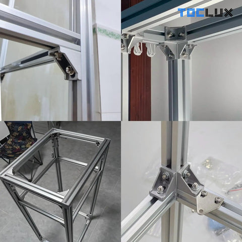 Assembled frames using Dope 20 Set 3030 Aluminum Extrusion Corner Bracket Kit for 30 Series T Slot Rails in various angles