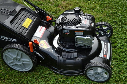 Self Propelled Lawn Mower With 150cc Briggs And Stratton Engine ReadyStart 22 Inch Steel Deck 3 In 1 Mulch Bag Side Discharge Or Rear Bag 12 Inch High Rear Wheels Solid Traction For Flat Or Sloped Lawns, side view