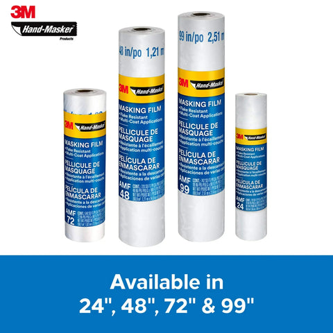 Advanced Masking Film for Hand Masker, 8 Rolls, 99 In x 90 Ft, showing different roll sizes, blue labels