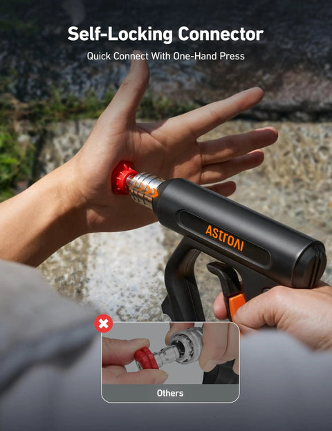 Short Pressure Washer Gun With Swivel, 4060 PSI Max, self-locking connector, one-hand press quick connect, black