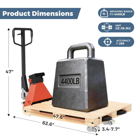 Pallet Jack Scale With Digital Indicator For Warehouse Use 4400 Lb Capacity With 1 Lb Readout, 54 Inch By 27 Inch Fork Size