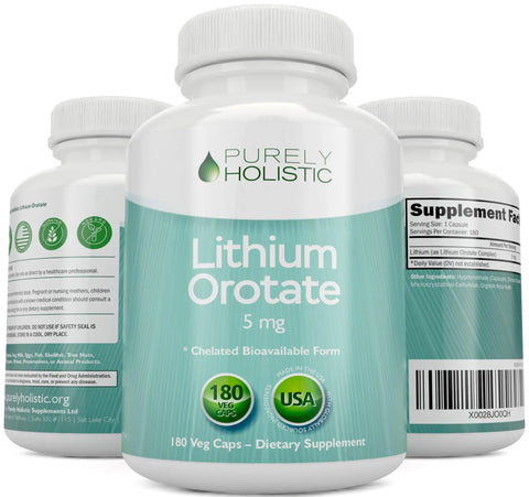 Lithium Orotate 5mg Capsules 180 Count Vegetarian Mood Support Memory Behavior Wellness Boost 50 Percent More Value Made In USA