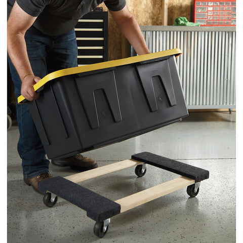 Heavy Duty Moving Dolly Featuring Tough As Nails Hardwood Platform And Smooth Riding Nonmarking Rubber Casters For Zero Hassle Furniture Hauling Up To 1000 Pounds with a moving container.