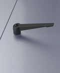 Top Shelf Adjustable Clamping Lever Handle for quick release with black finish on smooth surface.