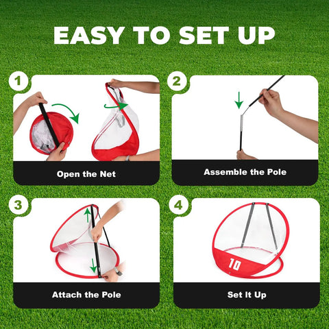 Golf Chipping Net Set For Backyard Practice With Three Pop Up Nets And Targets 15 Practice Balls Hitting Mat And Storage Bag setup steps