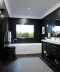 Modern bathroom with Contempra Shower Trim Kit In Polished Chrome With Rain Spray Pattern Valve Not Included on dark tile wall