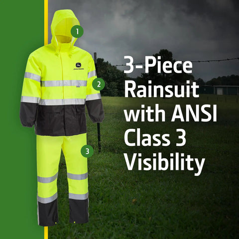 Unisex ANSI Class III High Visibility Rain Suit Jacket And Bib Set With Color Block Design Water Resistant Reflective 3M Tape