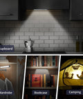 3 Pack Under Cabinet Lights With Motion Sensor And 31 LED Magnetic Closet Lights illuminating kitchen, closet, and camping scenes